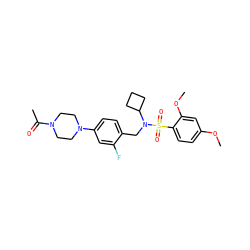 COc1ccc(S(=O)(=O)N(Cc2ccc(N3CCN(C(C)=O)CC3)cc2F)C2CCC2)c(OC)c1 ZINC000147285947