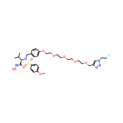 COc1ccc(S(=O)(=O)N(Cc2ccc(OCCOCCOCCOCCOCc3cn(CCF)nn3)cc2)[C@@H](C(=O)NO)C(C)C)cc1 ZINC000084758515