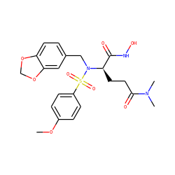 COc1ccc(S(=O)(=O)N(Cc2ccc3c(c2)OCO3)[C@H](CCC(=O)N(C)C)C(=O)NO)cc1 ZINC000013535600