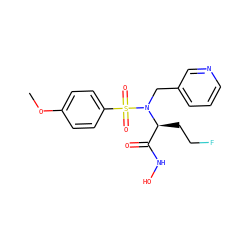 COc1ccc(S(=O)(=O)N(Cc2cccnc2)[C@@H](CCF)C(=O)NO)cc1 ZINC000145401961