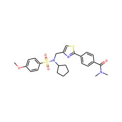 COc1ccc(S(=O)(=O)N(Cc2csc(-c3ccc(C(=O)N(C)C)cc3)n2)C2CCCC2)cc1 ZINC000066252590