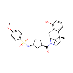 COc1ccc(S(=O)(=O)N[C@@H]2CC[C@@H](C(=O)N3CC[C@@]4(C)c5cccc(O)c5C[C@@H]3C4(C)C)C2)cc1 ZINC000142729479
