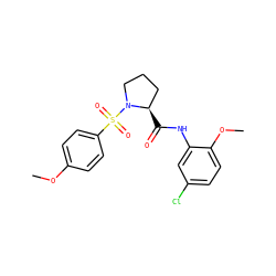 COc1ccc(S(=O)(=O)N2CCC[C@H]2C(=O)Nc2cc(Cl)ccc2OC)cc1 ZINC000261078510
