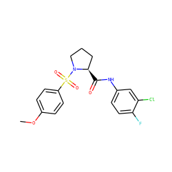 COc1ccc(S(=O)(=O)N2CCC[C@H]2C(=O)Nc2ccc(F)c(Cl)c2)cc1 ZINC000011370499