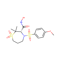 COc1ccc(S(=O)(=O)N2CCCS(=O)(=O)C(C)(C)[C@@H]2C(=O)NO)cc1 ZINC000013801749