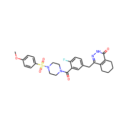 COc1ccc(S(=O)(=O)N2CCN(C(=O)c3cc(Cc4n[nH]c(=O)c5c4CCCC5)ccc3F)CC2)cc1 ZINC000149182295
