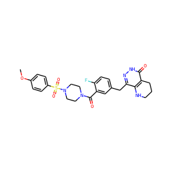 COc1ccc(S(=O)(=O)N2CCN(C(=O)c3cc(Cc4n[nH]c(=O)c5c4NCCC5)ccc3F)CC2)cc1 ZINC000146856464