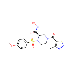 COc1ccc(S(=O)(=O)N2CCN(C(=O)c3snnc3C)C[C@@H]2C(=O)NO)cc1 ZINC000013804658