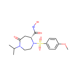 COc1ccc(S(=O)(=O)N2CCN(C(C)C)C(=O)C[C@@H]2C(=O)NO)cc1 ZINC000003821513