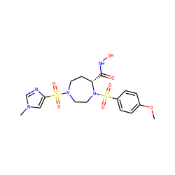 COc1ccc(S(=O)(=O)N2CCN(S(=O)(=O)c3cn(C)cn3)CC[C@@H]2C(=O)NO)cc1 ZINC000025969393
