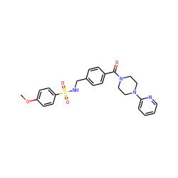 COc1ccc(S(=O)(=O)NCc2ccc(C(=O)N3CCN(c4ccccn4)CC3)cc2)cc1 ZINC000004078784