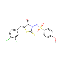 COc1ccc(S(=O)(=O)NN2C(=S)S/C(=C\c3ccc(Cl)c(Cl)c3)[C@@H]2O)cc1 ZINC000028568977