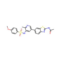 COc1ccc(S(=O)(=O)Nc2cc(-c3ccc4nc(NC(C)=O)sc4c3)cnc2C)cc1 ZINC000071296222