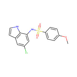 COc1ccc(S(=O)(=O)Nc2cc(Cl)cc3cc[nH]c23)cc1 ZINC000028235582