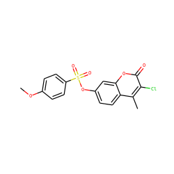 COc1ccc(S(=O)(=O)Oc2ccc3c(C)c(Cl)c(=O)oc3c2)cc1 ZINC001772572190