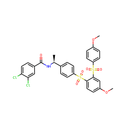 COc1ccc(S(=O)(=O)c2cc(OC)ccc2S(=O)(=O)c2ccc([C@H](C)NC(=O)c3ccc(Cl)c(Cl)c3)cc2)cc1 ZINC000028128104