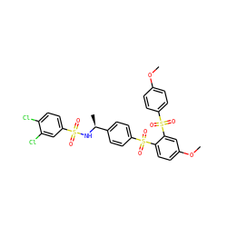 COc1ccc(S(=O)(=O)c2cc(OC)ccc2S(=O)(=O)c2ccc([C@H](C)NS(=O)(=O)c3ccc(Cl)c(Cl)c3)cc2)cc1 ZINC000028340555