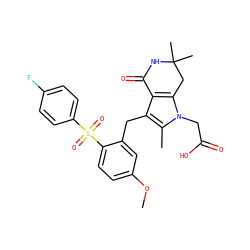 COc1ccc(S(=O)(=O)c2ccc(F)cc2)c(Cc2c3c(n(CC(=O)O)c2C)CC(C)(C)NC3=O)c1 ZINC000205442991