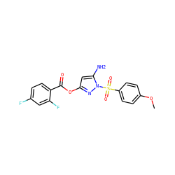 COc1ccc(S(=O)(=O)n2nc(OC(=O)c3ccc(F)cc3F)cc2N)cc1 ZINC000045260805