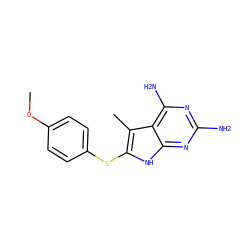 COc1ccc(Sc2[nH]c3nc(N)nc(N)c3c2C)cc1 ZINC000013580850