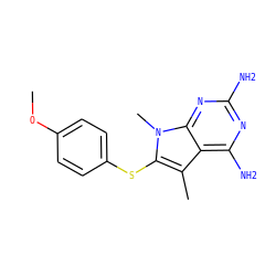 COc1ccc(Sc2c(C)c3c(N)nc(N)nc3n2C)cc1 ZINC000584905292