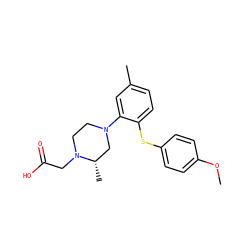 COc1ccc(Sc2ccc(C)cc2N2CCN(CC(=O)O)[C@@H](C)C2)cc1 ZINC000028348513
