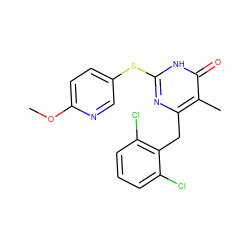 COc1ccc(Sc2nc(Cc3c(Cl)cccc3Cl)c(C)c(=O)[nH]2)cn1 ZINC000034820526