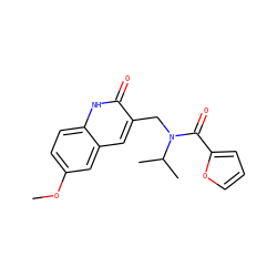 COc1ccc2[nH]c(=O)c(CN(C(=O)c3ccco3)C(C)C)cc2c1 ZINC000009281279