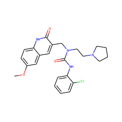 COc1ccc2[nH]c(=O)c(CN(CCN3CCCC3)C(=O)Nc3ccccc3Cl)cc2c1 ZINC000008582692
