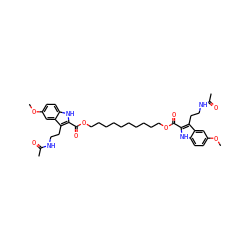 COc1ccc2[nH]c(C(=O)OCCCCCCCCCCOC(=O)c3[nH]c4ccc(OC)cc4c3CCNC(C)=O)c(CCNC(C)=O)c2c1 ZINC000028648933