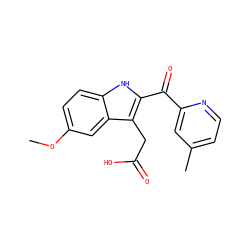 COc1ccc2[nH]c(C(=O)c3cc(C)ccn3)c(CC(=O)O)c2c1 ZINC000073198304