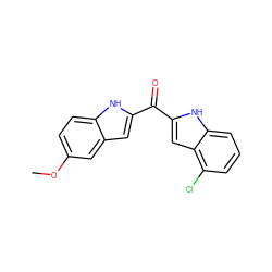 COc1ccc2[nH]c(C(=O)c3cc4c(Cl)cccc4[nH]3)cc2c1 ZINC000013687700