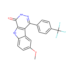 COc1ccc2[nH]c3c(=O)[nH]nc(-c4ccc(C(F)(F)F)cc4)c3c2c1 ZINC000299821874