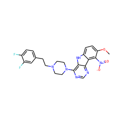 COc1ccc2[nH]c3c(N4CCN(CCc5ccc(F)c(F)c5)CC4)ncnc3c2c1[N+](=O)[O-] ZINC000013559663