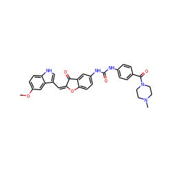 COc1ccc2[nH]cc(/C=C3/Oc4ccc(NC(=O)Nc5ccc(C(=O)N6CCN(C)CC6)cc5)cc4C3=O)c2c1 ZINC000049777017