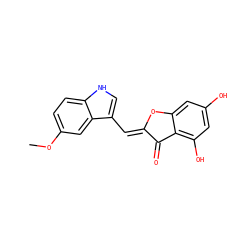 COc1ccc2[nH]cc(/C=C3\Oc4cc(O)cc(O)c4C3=O)c2c1 ZINC000049113870