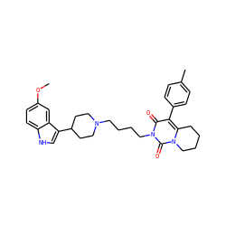 COc1ccc2[nH]cc(C3CCN(CCCCn4c(=O)c(-c5ccc(C)cc5)c5n(c4=O)CCCC5)CC3)c2c1 ZINC000049723020