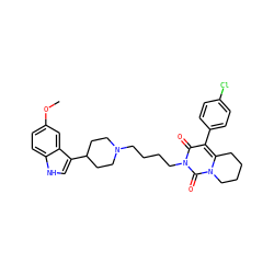 COc1ccc2[nH]cc(C3CCN(CCCCn4c(=O)c(-c5ccc(Cl)cc5)c5n(c4=O)CCCC5)CC3)c2c1 ZINC000049723131