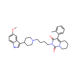 COc1ccc2[nH]cc(C3CCN(CCCCn4c(=O)c(-c5ccccc5C)c5n(c4=O)CCCC5)CC3)c2c1 ZINC000049694776