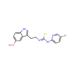 COc1ccc2[nH]cc(CC/N=C(\S)Nc3ccc(Br)cn3)c2c1 ZINC000013759886