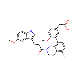COc1ccc2[nH]cc(CCC(=O)N3CCc4c(F)ccc(-c5cc(CC(=O)O)ccc5OC)c4C3)c2c1 ZINC000144087758