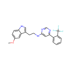 COc1ccc2[nH]cc(CCNc3cc(-c4ccccc4C(F)(F)F)ncn3)c2c1 ZINC000004268426