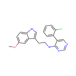 COc1ccc2[nH]cc(CCNc3ncncc3-c3ccccc3Cl)c2c1 ZINC000004265109