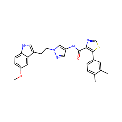 COc1ccc2[nH]cc(CCn3cc(NC(=O)c4ncsc4-c4ccc(C)c(C)c4)cn3)c2c1 ZINC000201560318