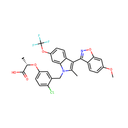 COc1ccc2c(-c3c(C)n(Cc4cc(O[C@@H](C)C(=O)O)ccc4Cl)c4cc(OC(F)(F)F)ccc34)noc2c1 ZINC000039958438