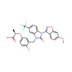 COc1ccc2c(-n3c(=O)n(Cc4cc(O[C@H](C)C(=O)O)ccc4Cl)c4cc(C(F)(F)F)ccc43)noc2c1 ZINC000082155192
