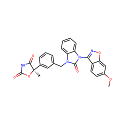 COc1ccc2c(-n3c(=O)n(Cc4cccc([C@@]5(C)OC(=O)NC5=O)c4)c4ccccc43)noc2c1 ZINC000035880684