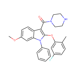 COc1ccc2c(C(=O)N3CCNCC3)c(Oc3cc(F)ccc3C)n(-c3ccccc3)c2c1 ZINC000064512751