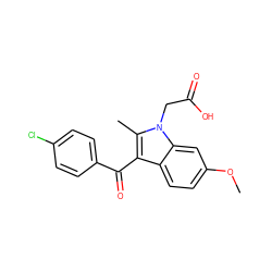 COc1ccc2c(C(=O)c3ccc(Cl)cc3)c(C)n(CC(=O)O)c2c1 ZINC000004212617