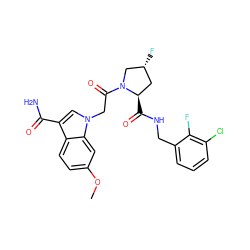 COc1ccc2c(C(N)=O)cn(CC(=O)N3C[C@H](F)C[C@H]3C(=O)NCc3cccc(Cl)c3F)c2c1 ZINC000143975437